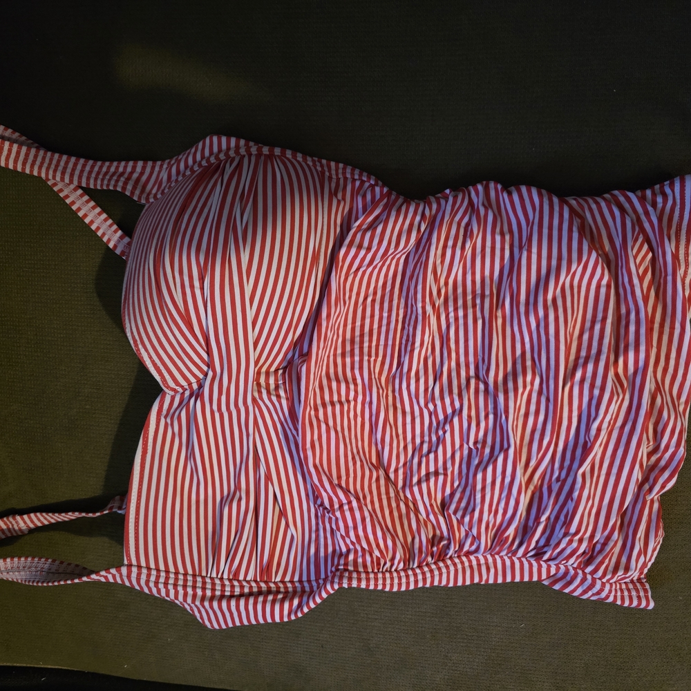 Red and White Striped Swimsuit Top